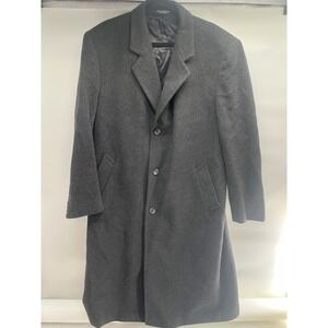 Silver Cloud Cashmere Blend Men's Long Grey Lined Coat Size 46L 3-Button Trench